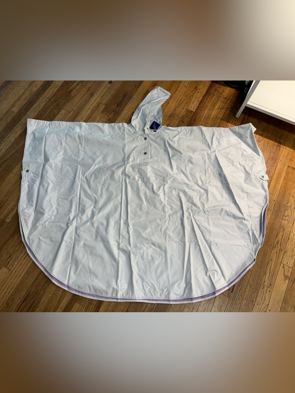 Avon White Hooded Rain Poncho with Lavender Trim